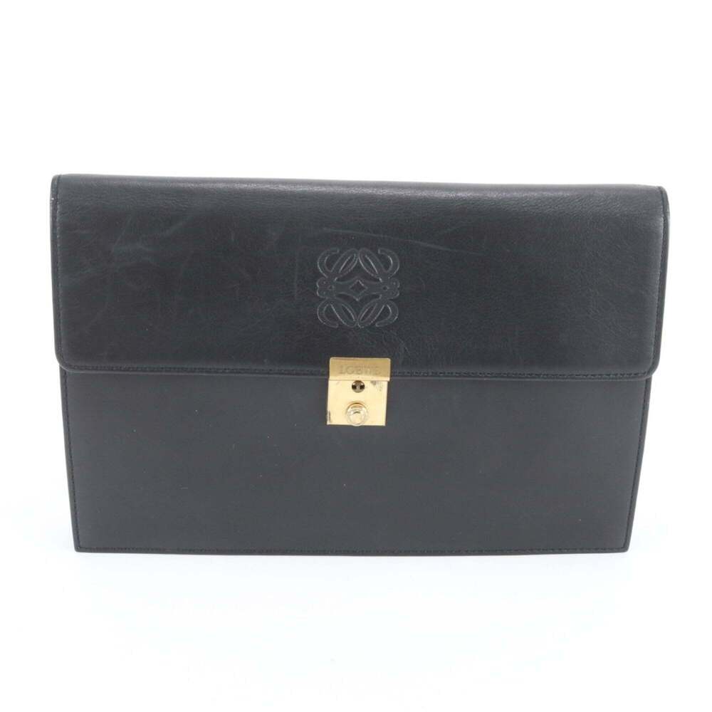Loewe Anagram Leather Second Bag Clutch Handbag Pouch Black Men's